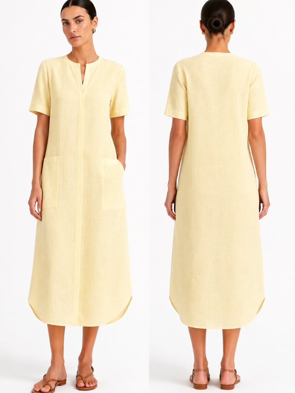 REMAIN BIRGER CHRISTENSEN MIRKA SOFT YELLOW SHORT SLEEVE V-NECK SHIFT MAXI DRESS